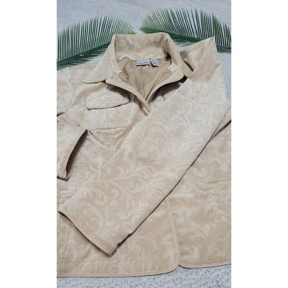 Chico's Womens Corduroy Cord Jacket Embossed Light Khaki w/ Front Pockets Size 2 - Picture 6 of 13